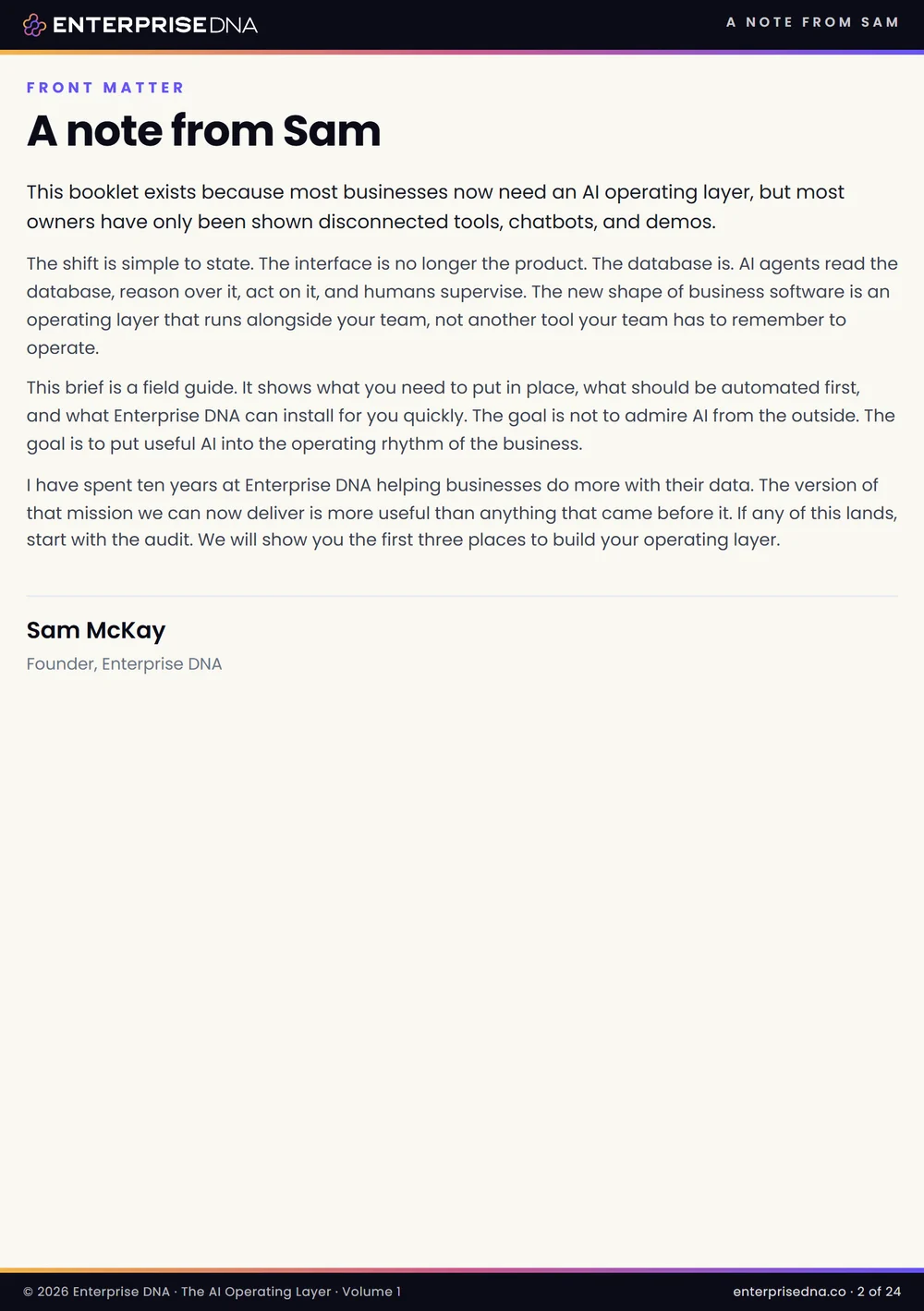 A note from Sam McKay, page 2 of the field guide