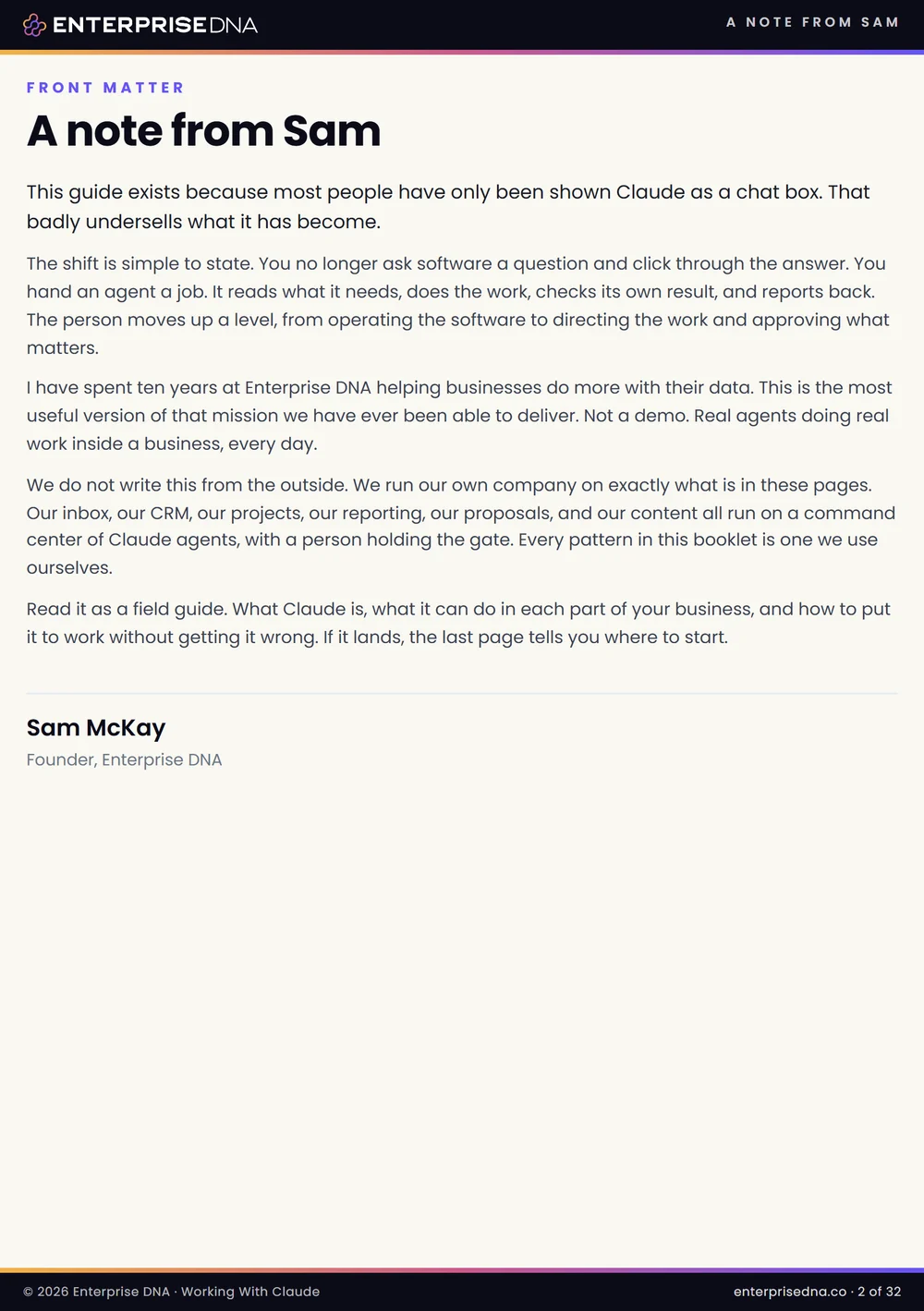 A note from Sam McKay, page 2 of the field guide