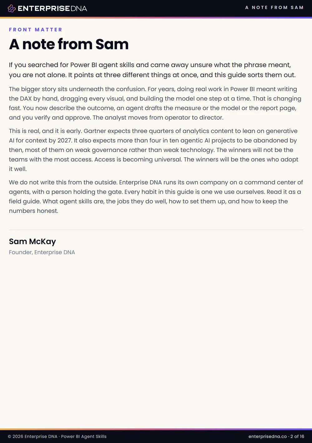 A note from Sam McKay, page 2 of the Power BI Agent Skills field guide